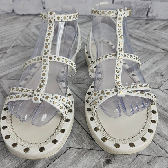 Burberry White Leather Studded Gladiator Sandals Womens US 8 Ankle Strap Shoes - Picture 4 of 16